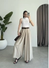 Premium Tensel Kemerli Bej Etek Pantolon