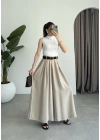 Premium Tensel Kemerli Bej Etek Pantolon
