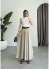 Premium Tensel Kemerli Bej Etek Pantolon
