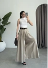 Premium Tensel Kemerli Bej Etek Pantolon