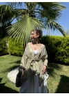 Püsküllü Kuşaklı Adaçayı Yeşili Kimono