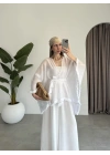 Püsküllü Kuşaklı Beyaz Kimono