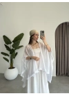 Püsküllü Kuşaklı Beyaz Kimono