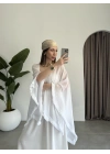 Püsküllü Kuşaklı Beyaz Kimono
