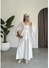 Püsküllü Kuşaklı Beyaz Kimono