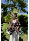Püsküllü Kuşaklı Kahve Kimono