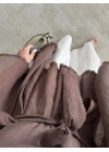 Püsküllü Kuşaklı Kahve Kimono