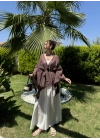 Püsküllü Kuşaklı Kahve Kimono