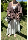 Püsküllü Kuşaklı Kahve Kimono