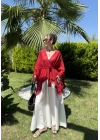 Püsküllü Kuşaklı Kırmızı Kimono
