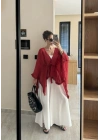 Püsküllü Kuşaklı Kırmızı Kimono