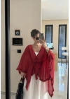 Püsküllü Kuşaklı Kırmızı Kimono