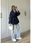 Rose Oversize Kuşaklı Lacivert Trençkot