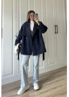 Rose Oversize Kuşaklı Lacivert Trençkot