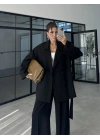 Rose Oversize Kuşaklı Siyah Trençkot