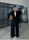 Rose Oversize Kuşaklı Siyah Trençkot