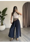 Rove Tensel Beli Lastikli Lacivert Etek Pantolon