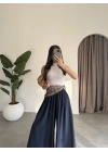 Rove Tensel Beli Lastikli Lacivert Etek Pantolon