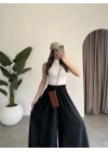 Rove Tensel Beli Lastikli Siyah Etek Pantolon