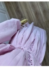 Safia Önü Düğmeli Astarlı Pembe Kuşaklı Elbise