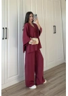 Safir Tek Düğmeli Tensel Oversize Bordo Takım