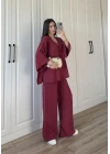 Safir Tek Düğmeli Tensel Oversize Bordo Takım
