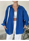 Saks Mavi Oversize Tensel Gömlek