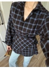 Şallı Ekose Kuşaklı Lacivert Gömlek