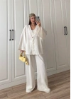 Sandro Tek Düğmeli Keten Palazzo Ekru Takım