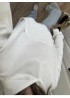 Şardonlu Oversize Beyaz Sweatshirt