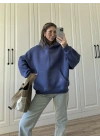 Şardonlu Oversize Mavi Sweatshirt