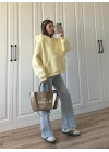 Şardonlu Oversize Sarı Sweatshirt
