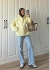 Şardonlu Oversize Sarı Sweatshirt