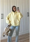 Şardonlu Oversize Sarı Sweatshirt