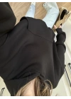 Şardonlu Oversize Siyah Sweatshirt