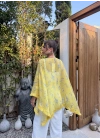 Sarı Desenli Püsküllü Kuşaklı Kimono