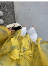 Sarı Desenli Püsküllü Kuşaklı Kimono