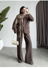 Saten Astarlı Şallı Kahve Ceket Takım