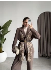 Saten Astarlı Şallı Kahve Ceket Takım