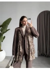 Saten Astarlı Şallı Kahve Ceket Takım