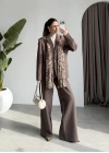 Saten Astarlı Şallı Kahve Ceket Takım