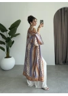 Saten İpek Desenli Kahve Kimono