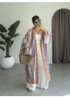 Saten İpek Desenli Kahve Kimono