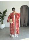 Saten İpek Desenli Pembe Kimono