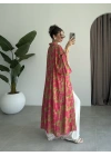 Saten İpek Desenli Pembe Kimono