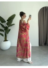 Saten İpek Desenli Pembe Kimono