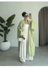 Saten İpek Desenli Yeşil Kimono