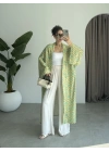 Saten İpek Desenli Yeşil Kimono