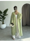Saten İpek Desenli Yeşil Kimono