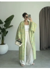 Saten İpek Desenli Yeşil Kimono